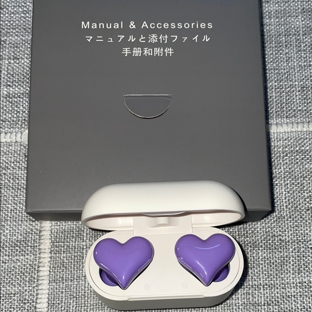 Purple Heart-Shaped Wireless Earbuds with White Charging Case BNWT